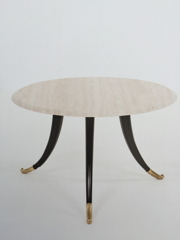 Round coffee table with  travertin top